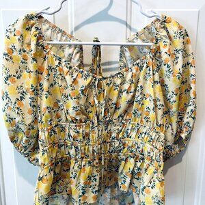 Lucy Paris women's Med NWOT cropped Yellow Floral puff sleeve Strappy top